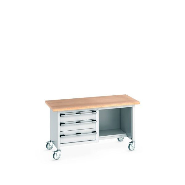 bott cubio Kastenwerkbank mobil 3 Schubladen, Multiplex-Arbeitsplatte, BxTxH: 1500x750x840mm, RAL 7035/7035, Lichtgrau, 41002115.16V