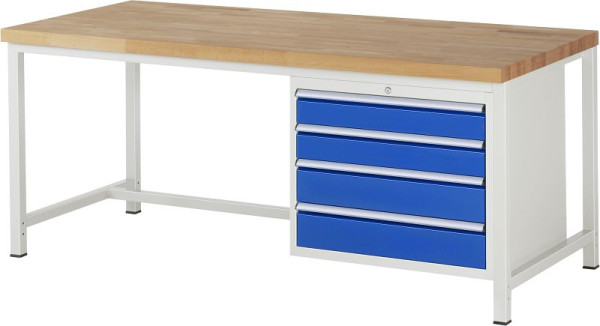 RAU Werkbank Serie 8000 - Gestell-Bauweise (Schweißgestell), Unterbau-Container (4x Schublade), 2000x840x900 mm, 03-8262A1-209B4S.11