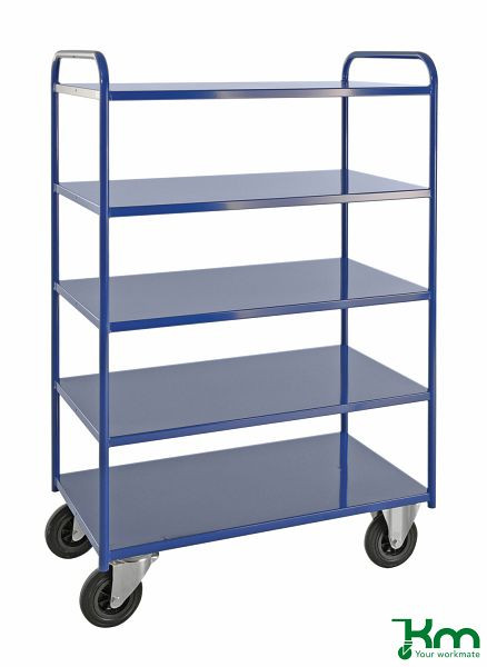 Kongamek Etagenwagen mit 5 Böden, vollständig geschweißt, 955 x 550 x 1490 mm, Blau, 2 Bockrollen 2 Lenkrollen mit Bremse, KM4150-BB