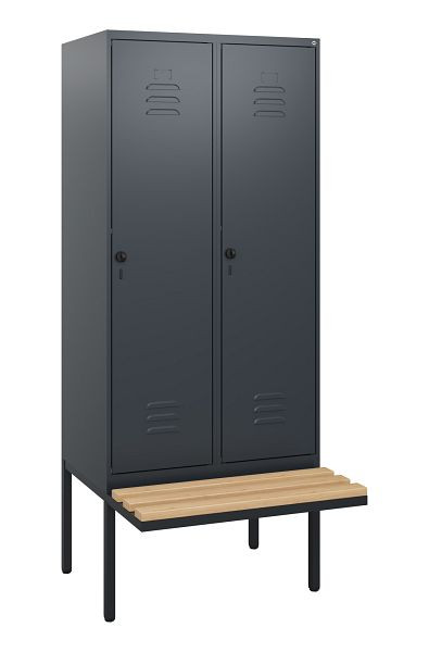 C+P Umkleidespind Classic PLUS, 2 Abteile, 1950x800x815mm, 7016/7016, Drehriegel, Buche-Sitzleisten, 0800405-22 S10012