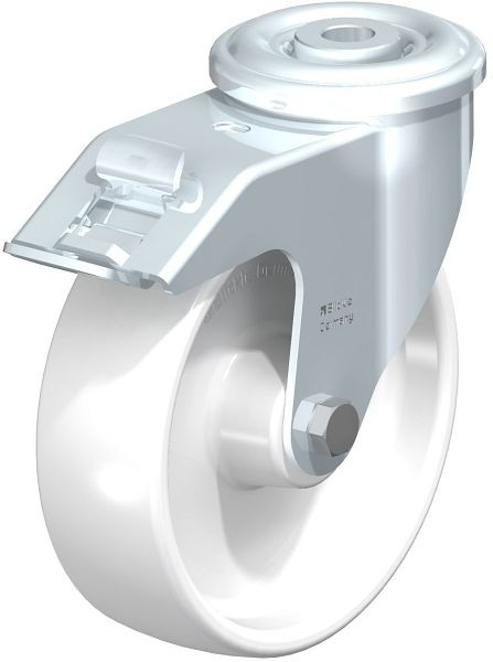 Blickle LER-PPN 125R-FI-FA Stahlblech-Lenkrolle mit Rückenloch & Feststeller, Polypropylen, Weiß, 762901