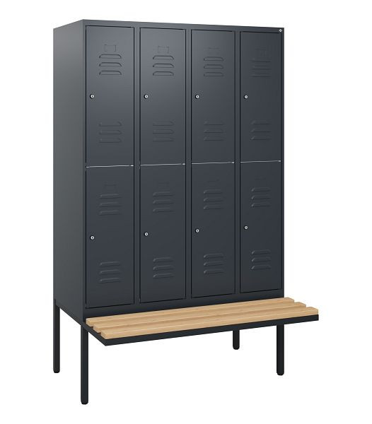 C+P Doppelstöckiger Spind Classic PLUS, 4 Abteile, 1950x1200x815mm, 7016/7016, Zylinderschlösser, Buche-Sitzleisten, Sitzfläche, 0803405-40 S10042