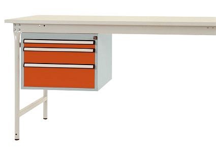 Manuflex Gehäuse-Unterbau stationär, Nutzhöhe 300 mm mit 3 Schubfächer, für Tischtiefe 800 mm, Rotorange, ZB4652.2001