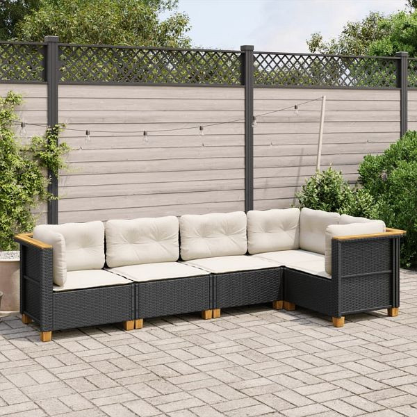 vidaXL 5-teilig Garten-Sofagarnitur mit Kissen Schwarz Poly Rattan, 3261809