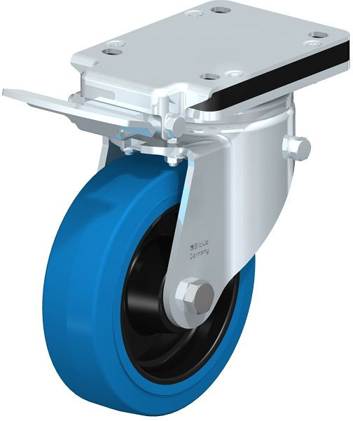 Blickle LH-POEV 160XR-IS-SB Stahlblech-Lenkrolle, Schwerlast-Ausführung, mit Anschraubplatte & Feststeller, Elastik-Vollgummi, Blau, 851814