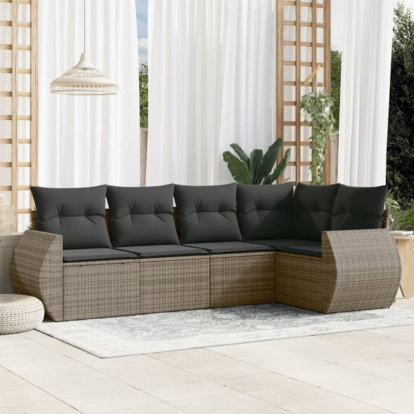 vidaXL 5-teilig Garten-Sofagarnitur mit Kissen Grau Poly Rattan, 3253667