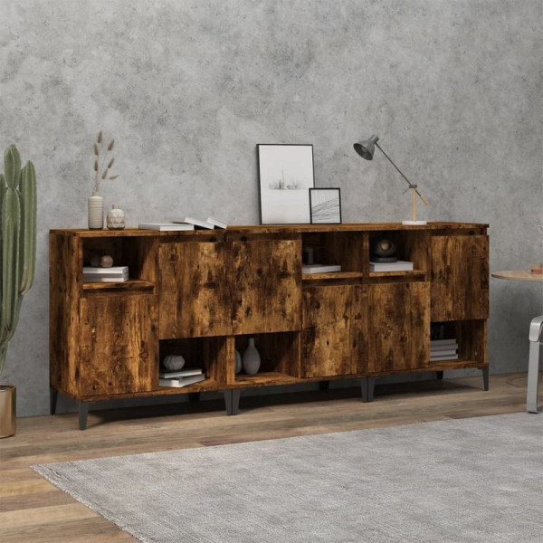 vidaXL Sideboards, VE: 3 Stück, Räuchereiche 60x35x70 cm Holzwerkstoff, 3185748