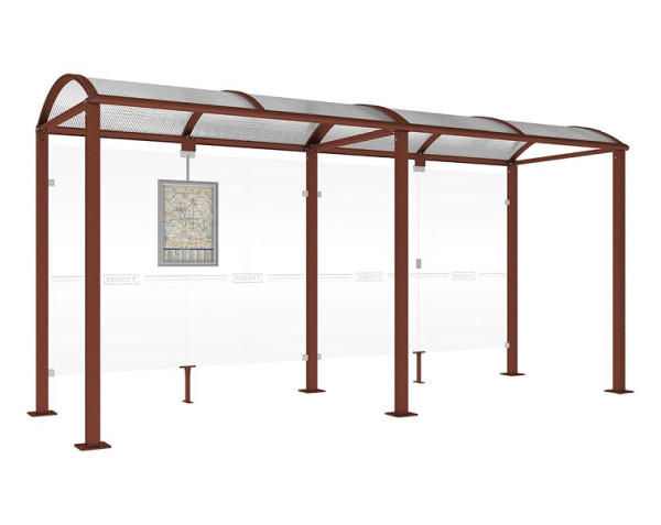 Procity Wartehalle Vierkantrohr - Ohne Seitenverkleidungen, Farbe Rost Korken Effekt, Maße: Breite 5000 x Höhe 2560 x Tiefe 1600 mm, 529209.S025