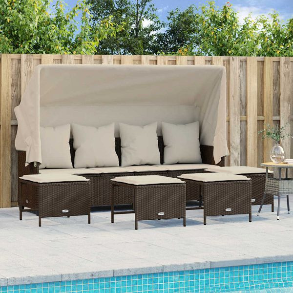 vidaXL 5-teilig Garten-Sofagarnitur mit Kissen Braun Poly Rattan, 3261564