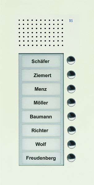 TCS Audio Außenstation Serie PUK 8 Klingeltasten (rechtsbündig), 1-spaltig, UP weiß, PUK08/1-WS