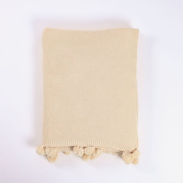 HOME DELUXE Baumwolldecke inkl. Pompoms ELIA Beige, 140 x 200 cm, 60745