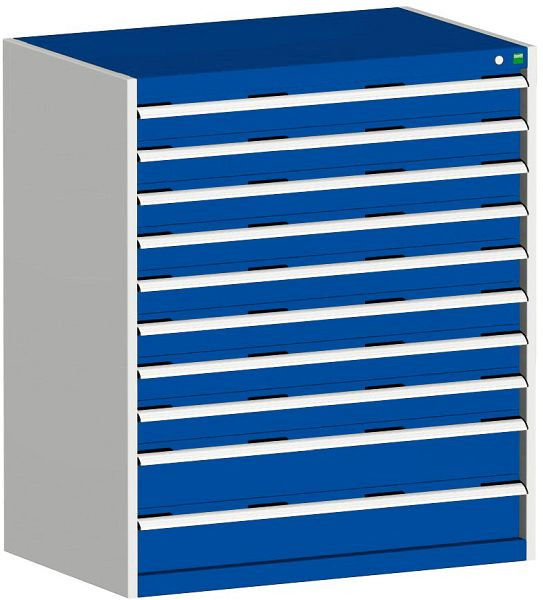 bott cubio Schubladenschrank bestückt mit 10 Schwerlastschubladen BxTxH: 1050 x 650 x 1200 mm, RAL 7035/5010, 40021042.11V