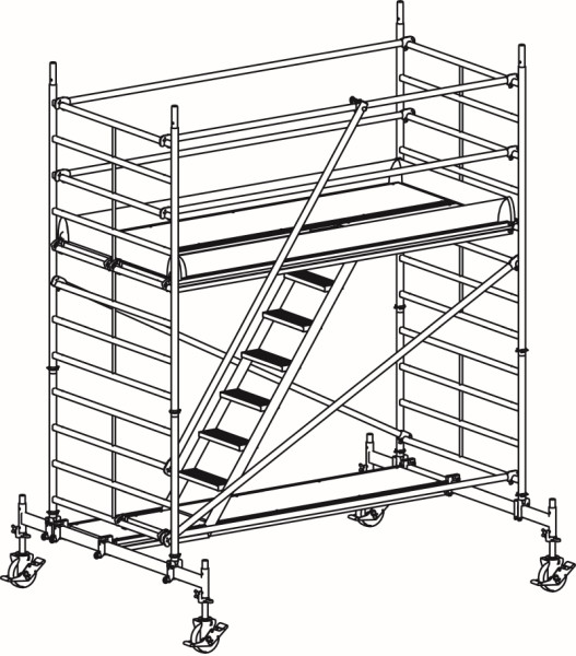 HYMER Treppen-Fahrgerüst mit Fahrtraverse, Bühnenlänge 2,95 m, Rahmenteilbreite 1,50 m, Reichhöhe 4,60 m, 827304