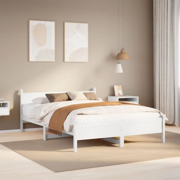 vidaXL Massivholzbett ohne Matratze Weiß 135x190 cm Kiefernholz, 855607