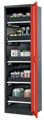 asecos Chemikalienschrank Systema-T CS-55RG, Korpus anthrazit, Flügeltüren rot, 5 Tablarauszüge, 209000