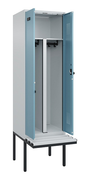 C+P PSA Doppel-Spind Evolo PLUS, Bank, 2 Abteile, 2120x600x815mm, 7035/0010, Drehriegel, Material Sitzfläche Kunststoff, 0490427-20P S10063