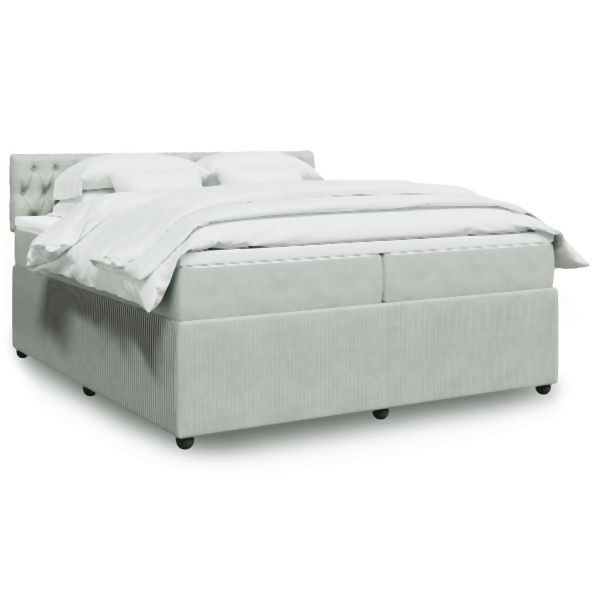 vidaXL Boxspringbett mit Matratze Hellgrau 200x200 cm Samt, 3290136