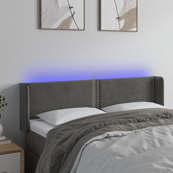 vidaXL LED Kopfteil Dunkelgrau 147x16x78/88 cm Samt, 3123145