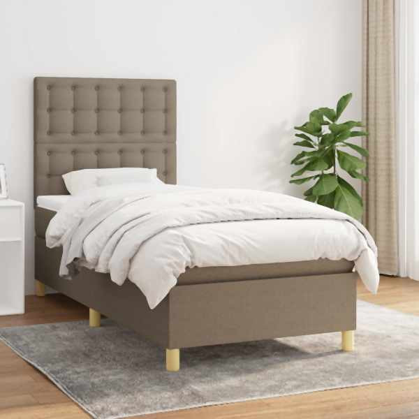 vidaXL Boxspringbett mit Matratze Taupe 100x200 cm Stoff, 3142637