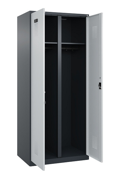 C+P Schwarz-Weiß-Spind Evolo PLUS, 2 Abteile, 1850x800x500mm, 7016/7035, Zylinderschloss, 049002-22 S10044