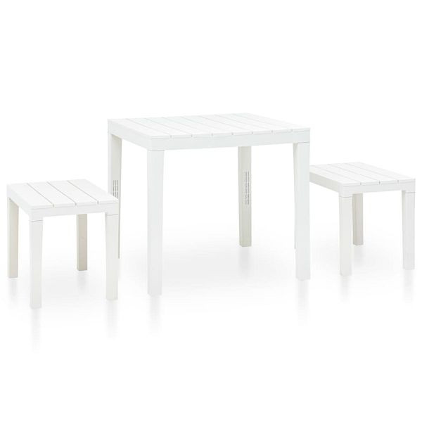 vidaXL Gartentisch mit 2 Bänken Kunststoff Weiß, Material: Kunststoff, 48777