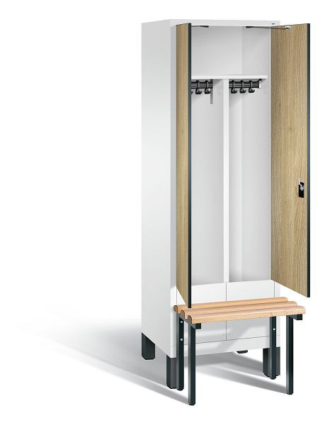 C+P Schwarz-Weiss-Spind Evolo, H1850xB610xT815mm, Farbe: Verkehrsweiß / Dekor Eiche Sereno, 48032-20 S10108