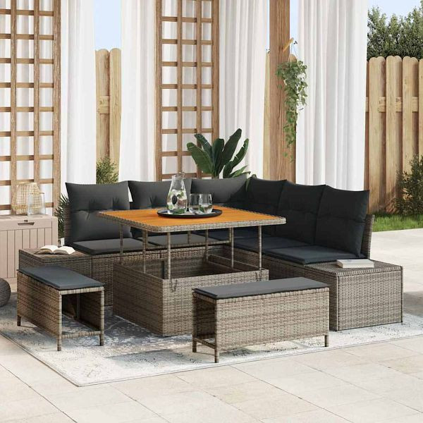 vidaXL Garten-Sofa-Set mit Kissen 8-teilig Grau Poly-Rattan, 3362778