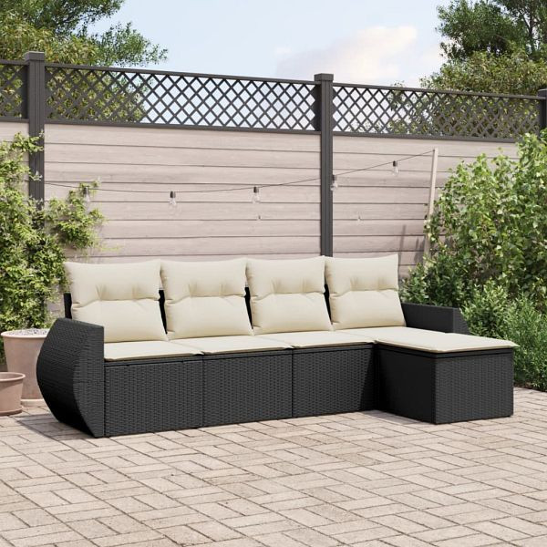 vidaXL 5-teilig Garten-Sofagarnitur mit Kissen Schwarz Poly Rattan, 3221285