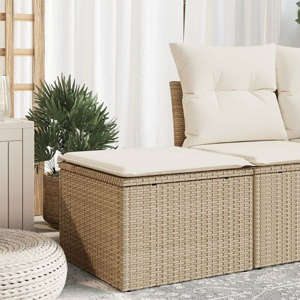 vidaXL Gartenhocker mit Kissen Beige 55x55x37 cm Poly Rattan, 366057