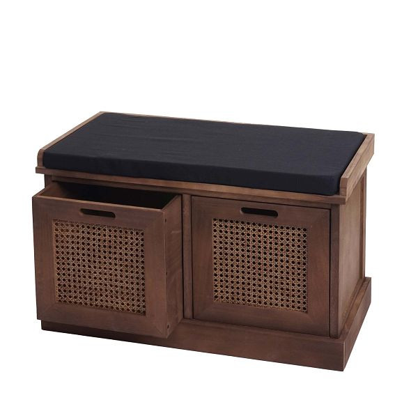 Mendler Sitzbank HWC-J49, Polsterbank Garderobenbank, Kissen Aufbewahrungsboxen Staufach 47x75x40cm, braun, Polster schwarz, 80902