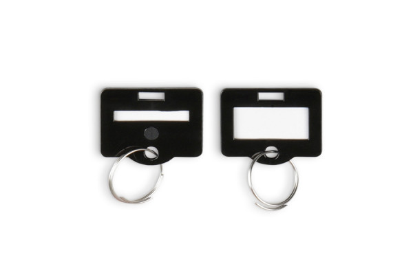 Eichner Schlüsselanhänger aus Kunststoff, mit Schlüsselring, inkl. Beschriftungsetikett, Farbe: Schwarz, VE: 1 Pack à 50 Stück, 9219-01414-100