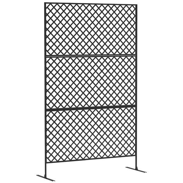 Outsunny Outdoor-Raumteiler, Metall-Wandschirm für Terrasse, Veranda, Garten, Freistehendes Rankengitter, Stahl, Schwarz, 84J-044V00BK