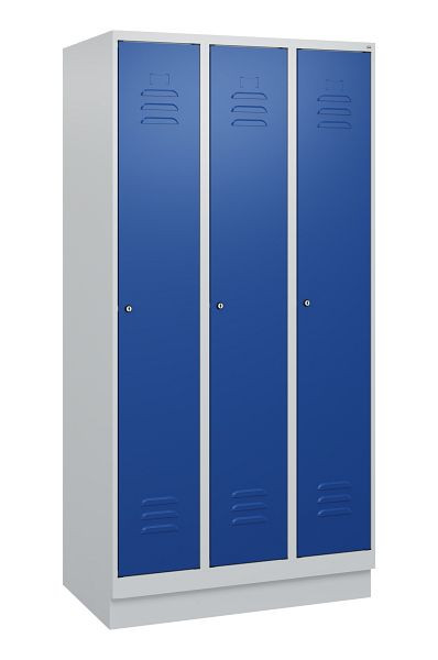 C+P Umkleidespind Classic PLUS, Sockel, 3 Abteile, 1800x900x500mm, 7035/5010, Zylinderschlösser, 0800207-30 S10018