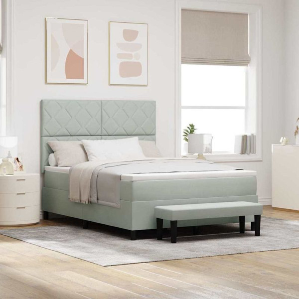 vidaXL Boxspringbett mit Matratze Hellgrau 140 x 200 cm Samt, 3344582