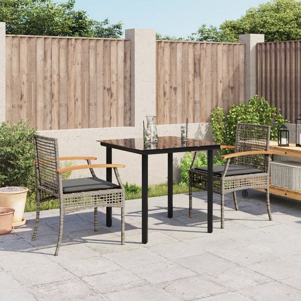 vidaXL 3-tlg. Garten-Essgruppe mit Kissen Grau Poly Rattan, 3213617