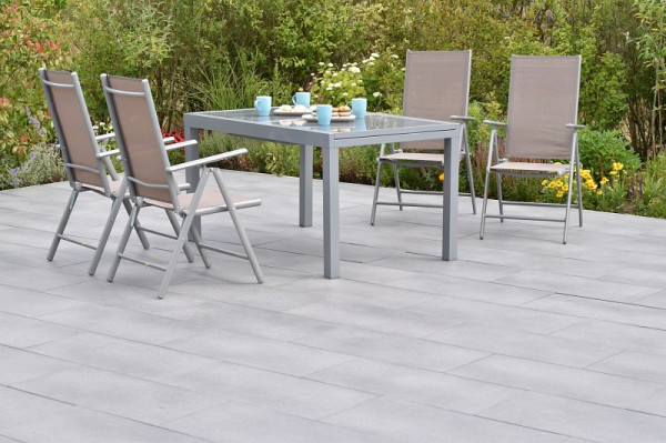 Merxx Amalfi Set 5-teilig, 4 Amalfi Klappsessel, Rückenlehne verstellbar, 1 Ausziehtisch 120 (180) x 90 cm, silber/taupe, 50349-325