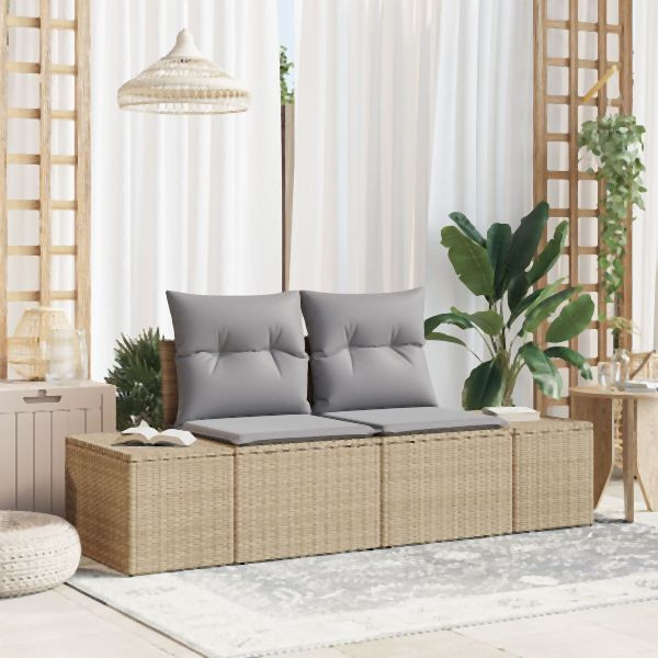 vidaXL 2-Sitzer Garten Sofa mit Stauraum & Kissen Beige Poly Rattan, 42006805