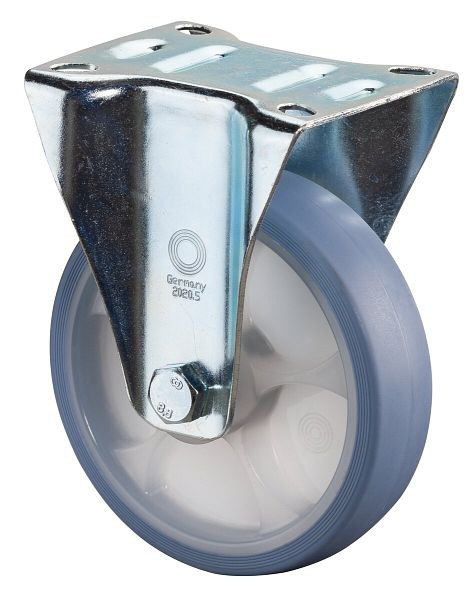 BS Rollen Transportrolle Bockrolle, thermoplastisches Gummirad, Reifen lichtblau, Rollenlager, Platte, Durchmesser: 125 mm, VE: 2 Stück, L410.B44.126.05