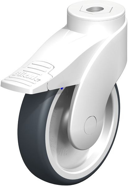 Blickle LWKX-TPA 126G-11-FI Kunststoff-Lenkrolle WAVE, rostfrei, mit Rückenloch & Feststeller, Thermoplastisches Gummi-Elastomer, Grau, 740165