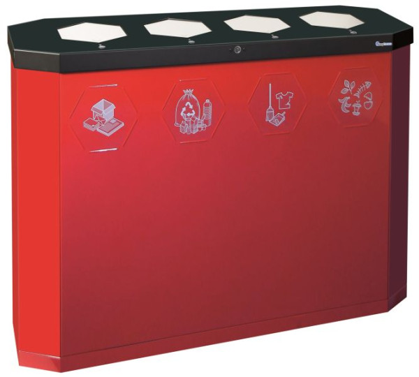 stumpf Sixco 4 swing Recycling-Station-4fach, 4 x 45 Liter, rubinrot glatt-glänzend, 830x1200x355 mm (HxBxT), mit Klappen aus Edelstahl, 560-180-02