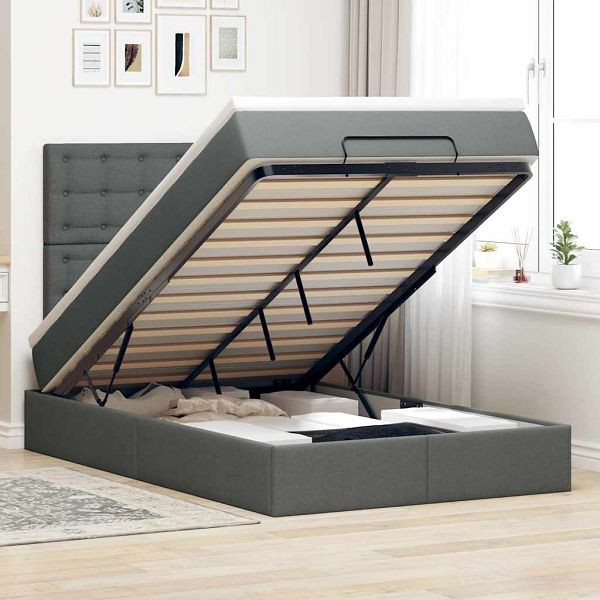 vidaXL Ottoman-Bett mit Matratze Dunkelgrau 120x200 cm Stoff, 3313314