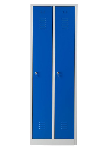 Gürkan Garderobenschrank, 50 x 60 x 180 cm, Lichtgrau, Enzianblau, EU Zylinderschloss, Hutboden & Kleiderhaken, WRC/2.1860, 103488