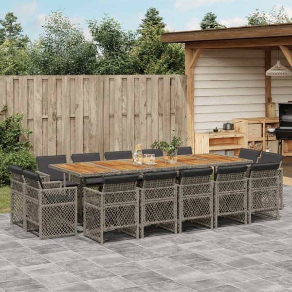 vidaXL 15-teilig Garten-Essgruppe mit Kissen Grau Poly Rattan, 3210878