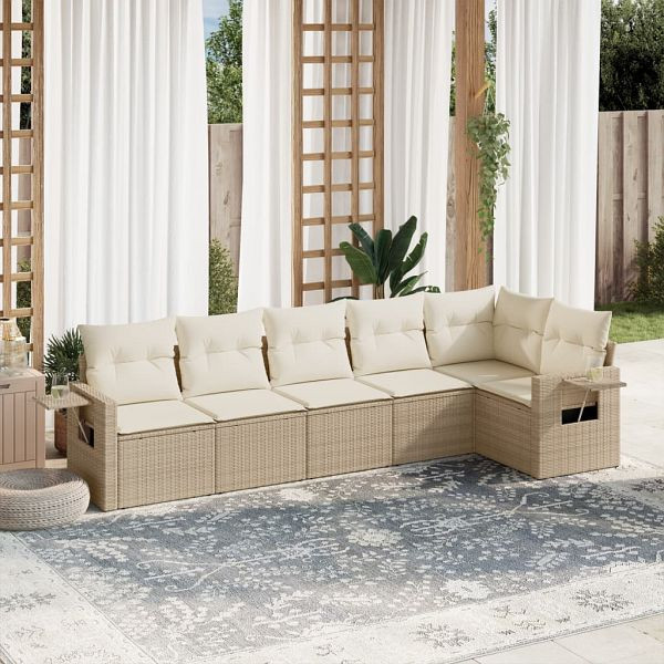 vidaXL 6-teilig Garten-Sofagarnitur mit Kissen Beige Poly Rattan, 3220187