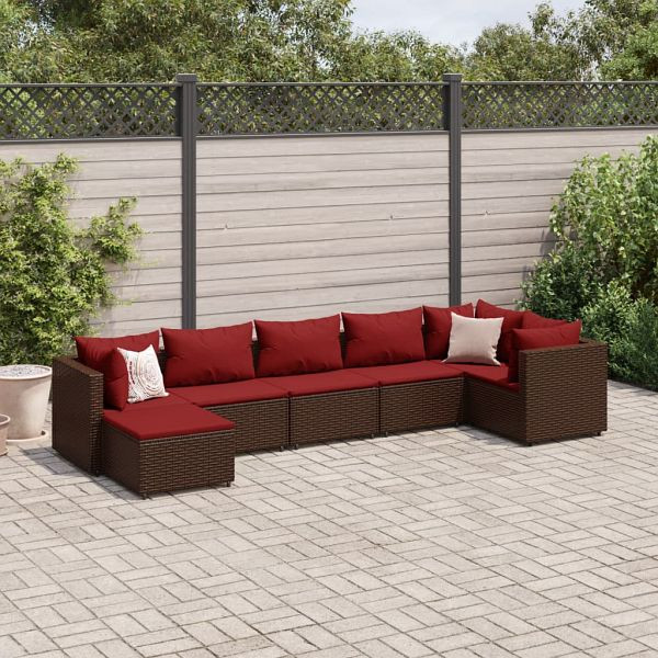 vidaXL 7-tlg. Garten-Lounge-Set mit Kissen Braun Poly Rattan, 3308229