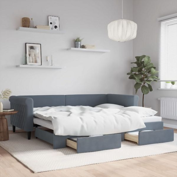 vidaXL Tagesbett Ausziehbar mit Schubladen Dunkelgrau 90x200 cm Samt, 3197820