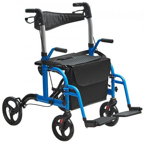 VEVOR 2-in-1 Rollator und Transportstuhl für Senioren zusammenklappbar, leicht, mit verstellbarem Griff All-Terrain-Räder 136 kg Blau, EHYZXQCKJLQ8MZ3U6V0