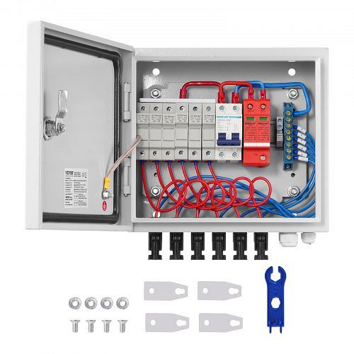 VEVOR Solar PV Combiner Box 6 String 10A für Solar Panel System Stahl Fall IP65, GFHLX6HL10ATXX3C2Y3