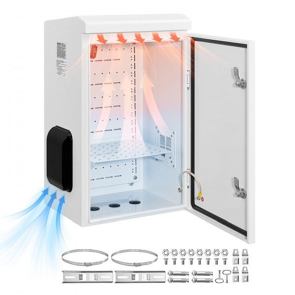 VEVOR Wasserdichtes Elektrogehäuse IP65, Stahl, Thermostat, Lüfter, Regenabdeckung, abschließbar, 40x30x60 cm, TGDQX241612I3OEK3001V7