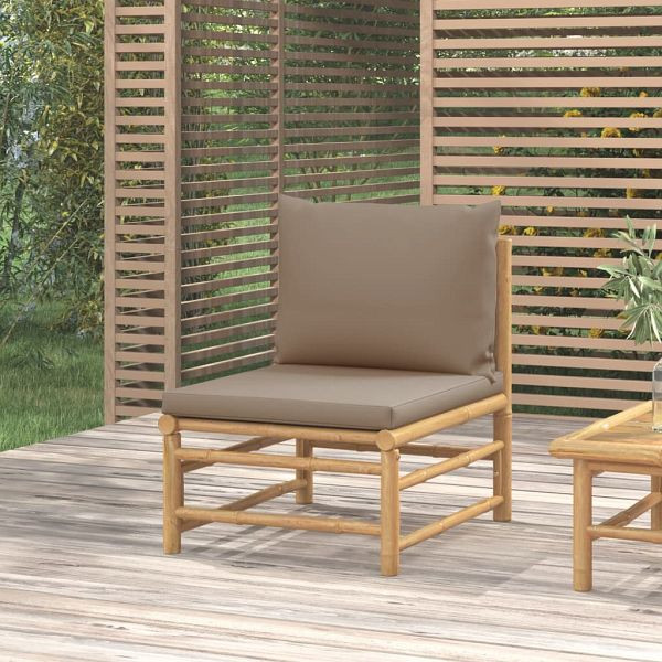 vidaXL Garten-Mittelsofa mit Taupe Kissen Bambus, 362287